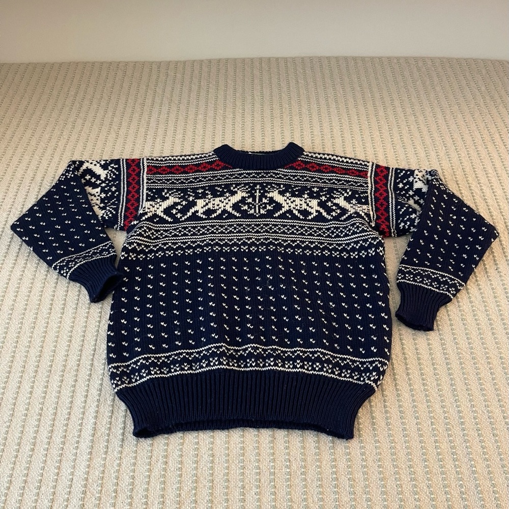L.L. Bean Navy and White Crew Neck Sweater